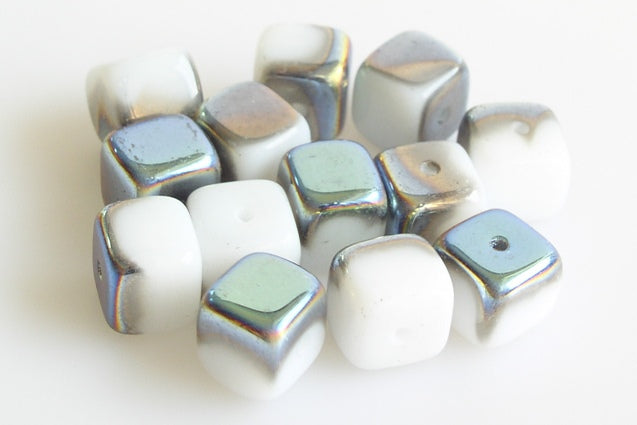 Cube Beads 8 x 11 mm, Chalk White Crystal Vitrail Medium Coating (3000-28101), Bohemia Crystal Glass, Czechia 11159007