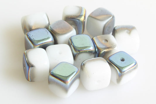 Cube Beads 8 x 11 mm, Chalk White Crystal Vitrail Medium Coating (3000-28101), Bohemia Crystal Glass, Czechia 11159007