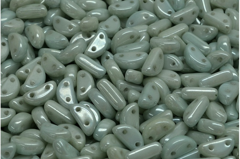 Half Moon Beads, White Luster Green Full Coated (02010-14457), Glass, Czech Republic