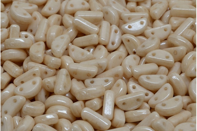 Half Moon Beads, White Luster Brown Full Coated (02010-14413), Glass, Czech Republic