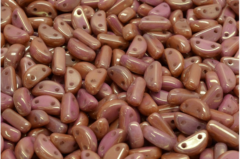 Half Moon Beads, White Luster Red Full Coated (02010-14495), Glass, Czech Republic