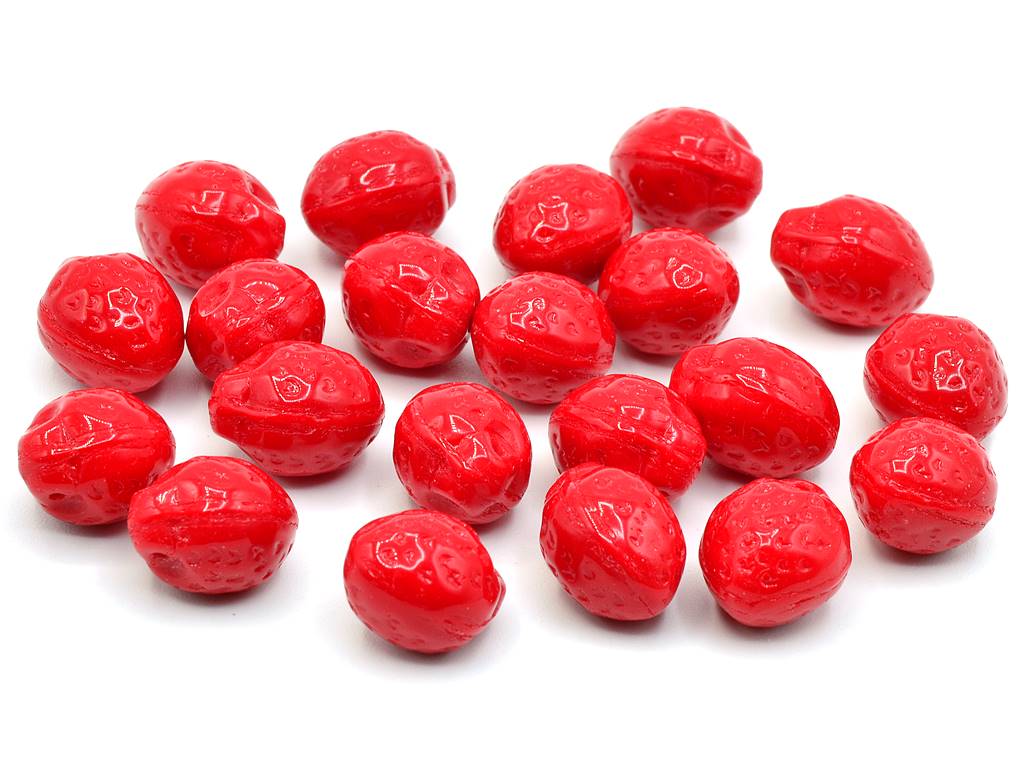 Pressed Beads Strawberry 7 x 11 mm, Opaque Red (93200), Bohemia Crystal Glass, Czechia 11164203