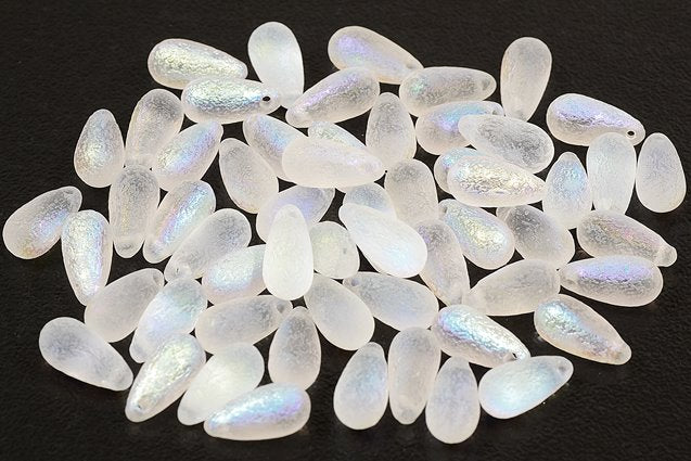 Drop Beads 5 x 10 mm, Crystal Etched Ab (30-ETCH-28701-), Bohemia Crystal Glass, Czechia 11169004