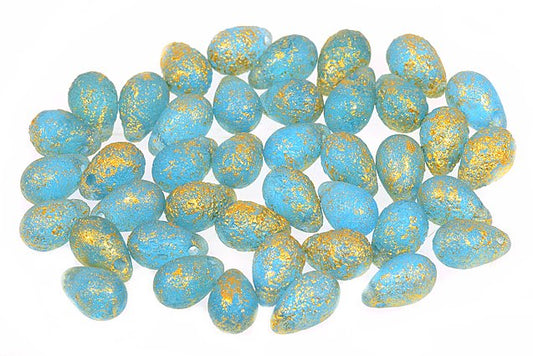 Drop Beads 6 x 9 mm, Transparent Aqua Etched 56902 (60020-ETCH-56902-), Bohemia Crystal Glass, Czechia 11169004