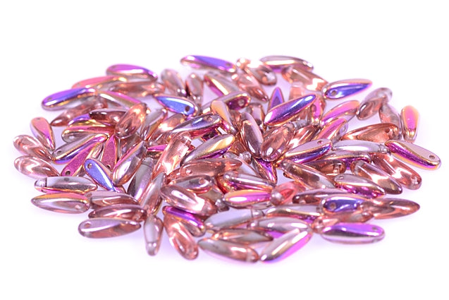 Dagger Beads 3 x 11 mm, Crystal Crystal Pinkyellow Coating (30-27137), Bohemia Crystal Glass, Czechia 11169014