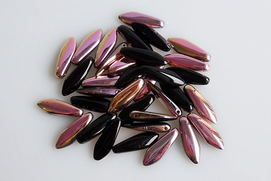Dagger Beads 5 x 16 mm, Black 28009 (23980-28009), Bohemia Crystal Glass, Czechia 11169014