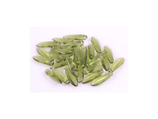 Pressed Beads Dagger Thorn Transparent Green Glass Czech Republic