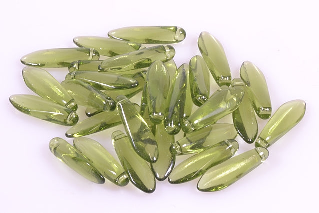 Dagger Beads 5 x 16 mm, Transparent Green (50240), Bohemia Crystal Glass, Czechia 11169014