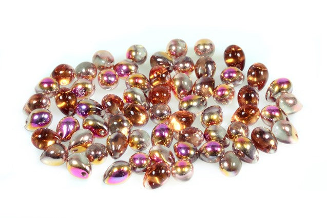 Drop Beads 7 x 5 mm, Crystal Crystal Pinkyellow Coating (30-27137), Bohemia Crystal Glass, Czechia 11169206