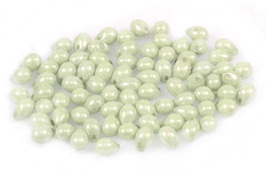 Drop Beads 7 x 5 mm, Chalk White Luster Green Full Coated (3000-14457), Bohemia Crystal Glass, Czechia 11169206