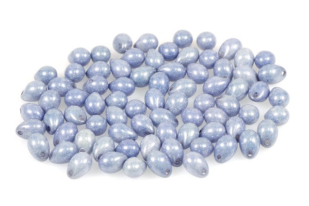 Drop Beads 7 x 5 mm, Chalk White Luster Blue Full Coated (3000-14464), Bohemia Crystal Glass, Czechia 11169206