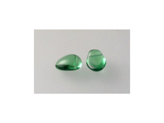 Pressed Beads Drop Leaf Transparent Green Glass Czech Republic