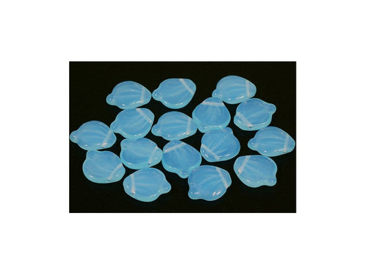 Pressed Beads Heart Leaf Opal Aqua Glass Czech Republic