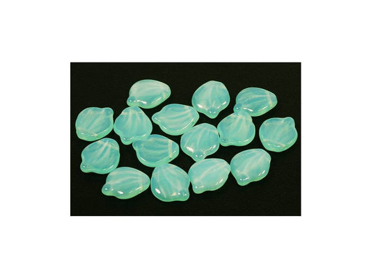 Pressed Beads Heart Leaf Opal Aqua Glass Czech Republic