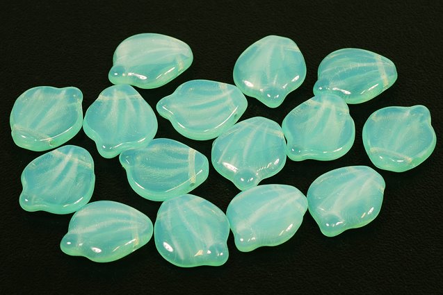 Peony Petal Beads 12 x 15 mm, Opal Aqua (61100), Bohemia Crystal Glass, Czechia 11174205