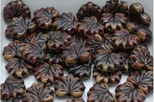 メープルリーフビーズ、不透明ベージュ不透明アメジスト 46449 (13010-23050-46449)、ガラス、チェコ共和国