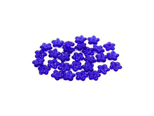 Pressed Beads Flower Transparent Blue Glass Czech Republic
