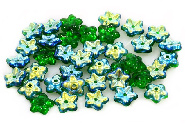 Pressed Beads Flower 8 mm, Transparent Green Ab (50140-28701), Bohemia Crystal Glass, Czechia 11174210