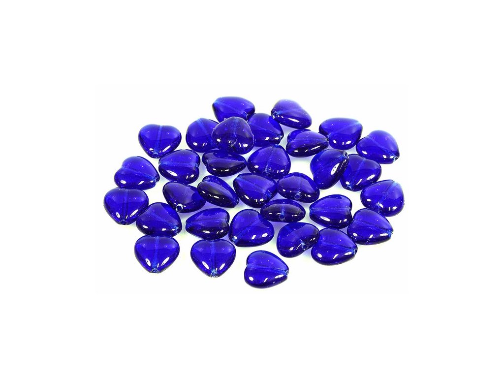 Pressed Beads Heart Transparent Blue Glass Czech Republic