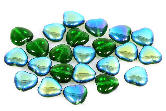 Heart Beads 10 x 10 mm, Transparent Green Ab (50140-28701), Bohemia Crystal Glass, Czechia 11179001