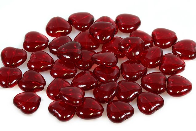 Heart Beads 10 x 10 mm, Transparent Red (90110), Bohemia Crystal Glass, Czechia 11179001