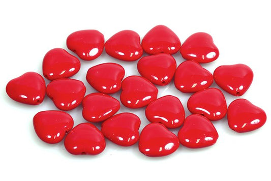 Heart Beads 10 x 10 mm, Opaque Red (93200), Bohemia Crystal Glass, Czechia 11179001