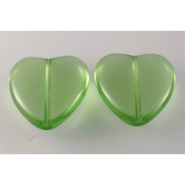 Heart Beads 24 x 22 mm, Transparent Green (50230), Bohemia Crystal Glass, Czechia 11179001