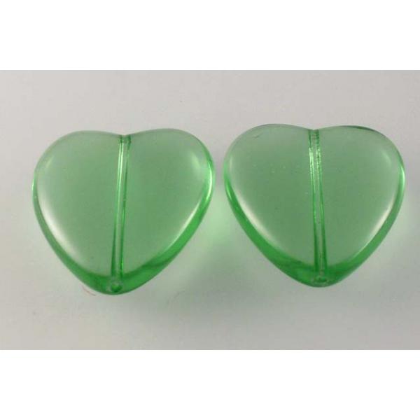 Heart Beads 24 x 22 mm, Transparent Green (50520), Bohemia Crystal Glass, Czechia 11179001