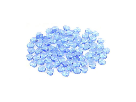 Pressed Beads Heart Transparent Blue Glass Czech Republic