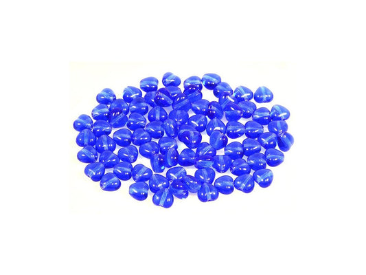 Pressed Beads Heart Transparent Blue Glass Czech Republic