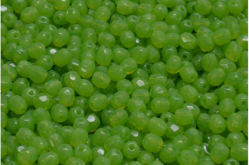 Fire Polished Faceted Beads Round, Opal Green (51010), Bohemia Crystal Glass, Czech Republic