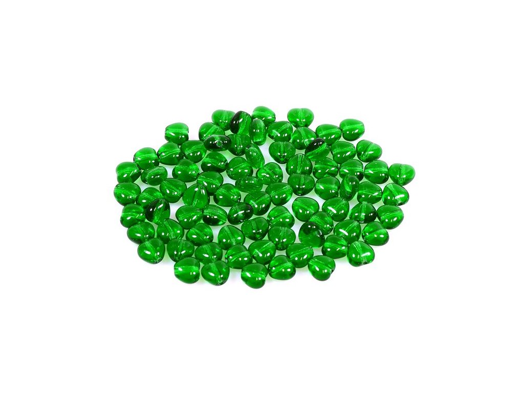 Pressed Beads Heart Transparent Green Glass Czech Republic