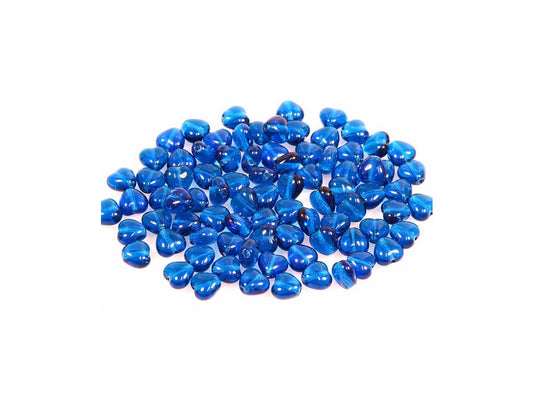 Pressed Beads Heart Transparent Aqua Glass Czech Republic
