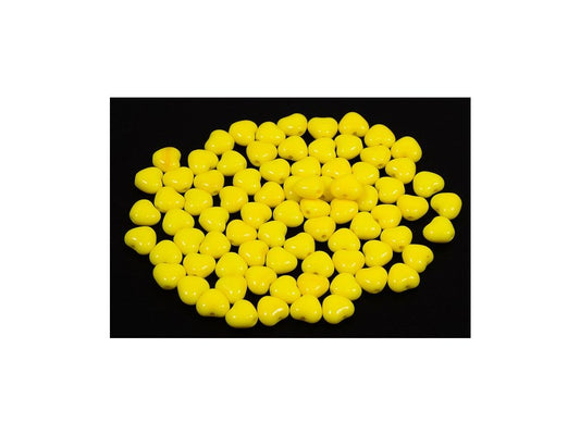Pressed Beads Heart Yellow Glass Czech Republic