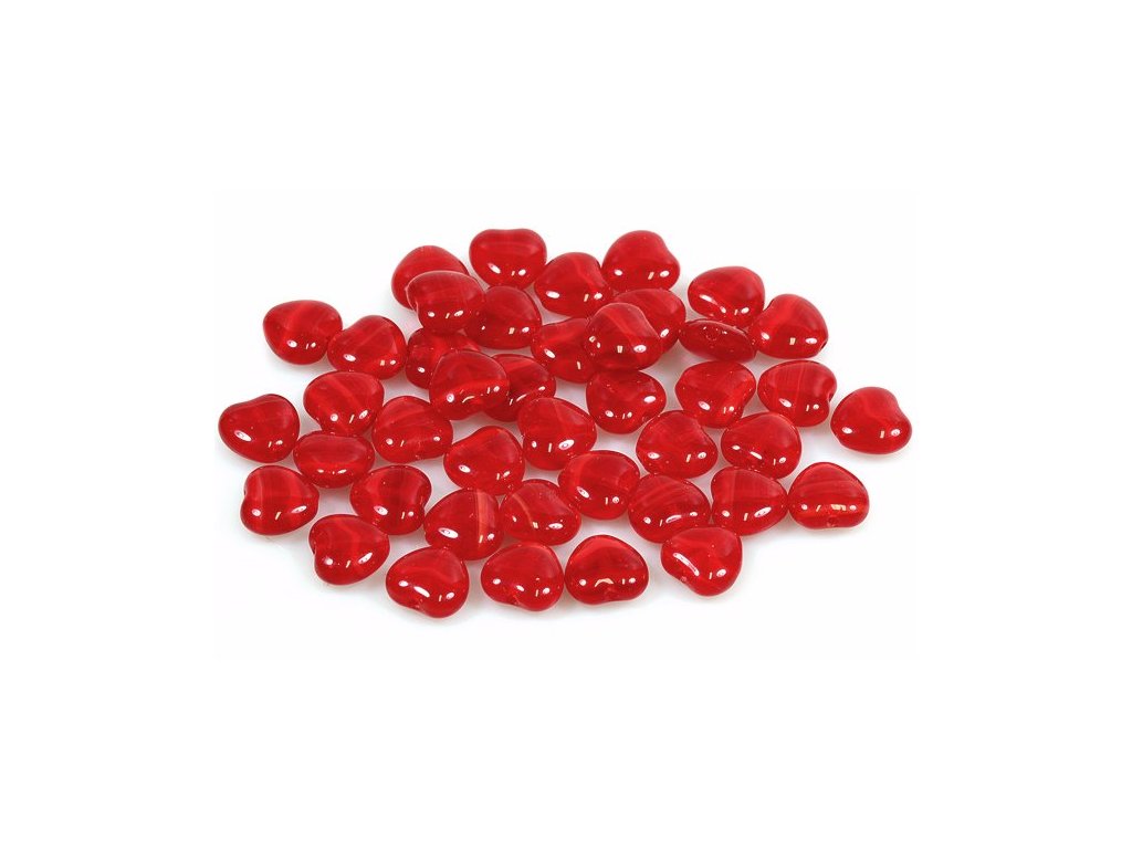 Pressed Beads Heart Opal Red Glass Czech Republic