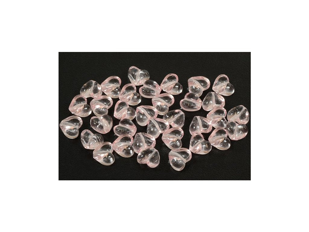 Pressed Beads Heart Transparent Pink Glass Czech Republic