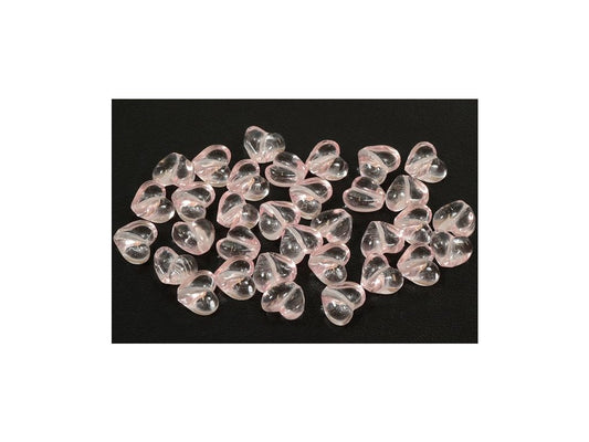 Pressed Beads Heart Transparent Pink Glass Czech Republic