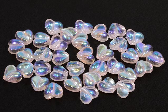 Heart Beads 8 x 8 mm, Transparent Pink Ab (70110-28701), Bohemia Crystal Glass, Czechia 11179004