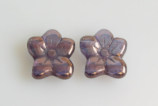 Pressed Beads 5-petal Flat Flower 12 x 14 mm, Crystal Purple (30-15726), Bohemia Crystal Glass, Czechia 11179214