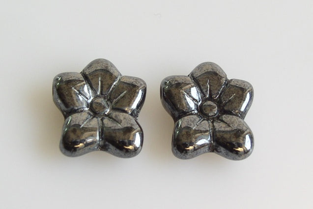 Pressed Beads 5-petal Flat Flower 12 x 14 mm, Black Hematite (23980-14400), Bohemia Crystal Glass, Czechia 11179214