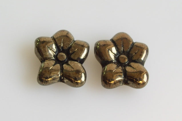 Pressed Beads 5-petal Flat Flower 12 x 14 mm, Black Luster Gold (23980-14485), Bohemia Crystal Glass, Czechia 11179214