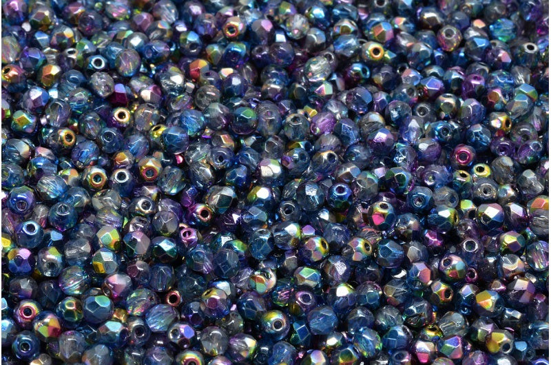 Fire Polished Faceted Beads Round, Crystal Magic Blue (00030-95100), Bohemia Crystal Glass, Czech Republic