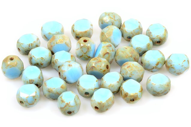 Fire Polished Faceted & Table Cut Beads 8 mm, Blue Picasso (63010-43400), Bohemia Crystal Glass, Czechia 15101198