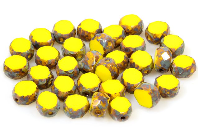 Fire Polished Faceted & Table Cut Beads 8 mm, Yellow Travertin (83120-86800), Bohemia Crystal Glass, Czechia 15101198