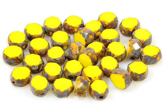 Fire Polished Faceted & Table Cut Beads 8 mm, Yellow Travertin (83120-86800), Bohemia Crystal Glass, Czechia 15101198