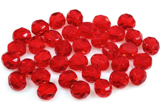 Fire Polished Faceted & Table Cut Beads 8 mm, Ruby Red (90080), Bohemia Crystal Glass, Czechia 15101198