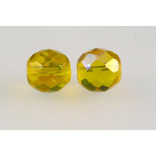 Fire Polished Faceted Beads Round 10 mm, Transparent Yellow Ab (80020-28701), Bohemia Crystal Glass, Czechia 15119001