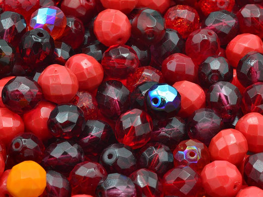 Fire Polished Faceted Beads Round 10 mm, Mixed Colors Red (), Bohemia Crystal Glass, Czechia 15119001