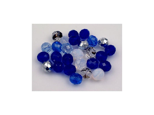 Fire Polished Faceted Beads Round Blue Mix Glass Czech Republic
