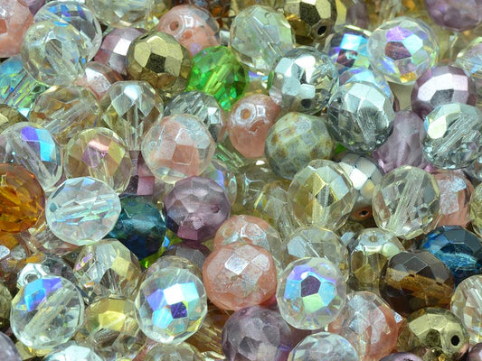 Fire Polished Faceted Beads Round 10 mm, Mixed Colors Coated (), Bohemia Crystal Glass, Czechia 15119001